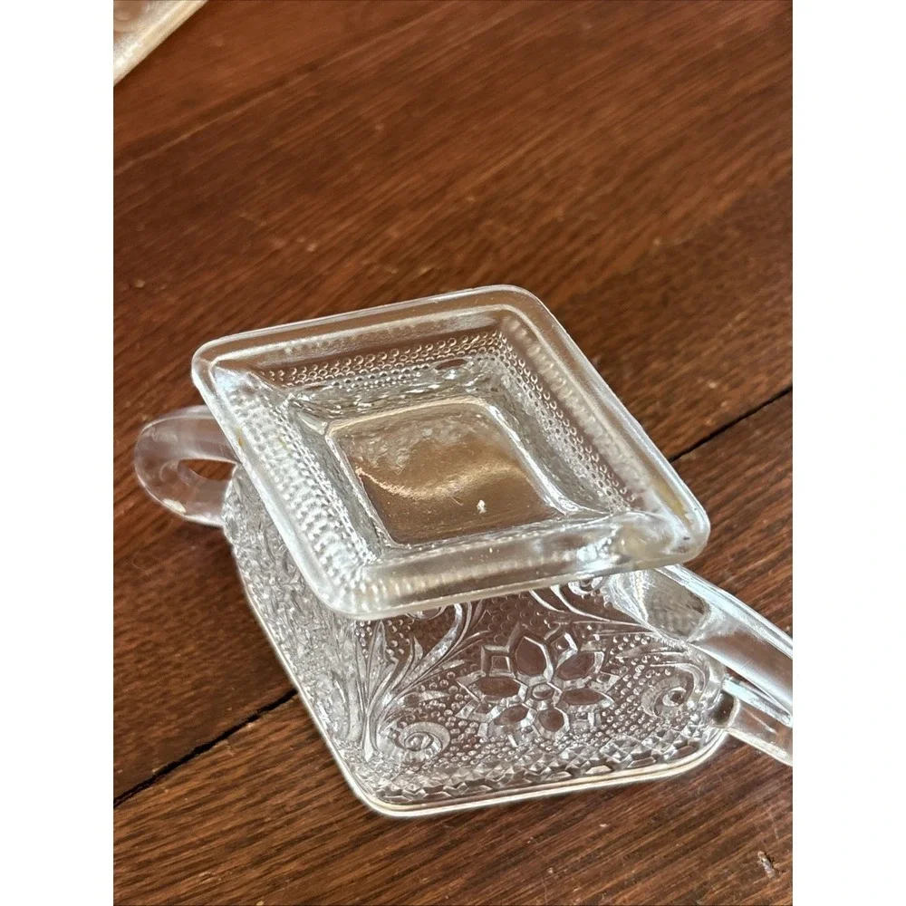 Vintage 3 Piece Set Indiana Glass Tiara Tray, Creamer, And Sugar Bowl‎ Diamond